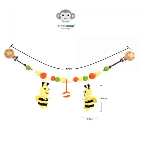 Gehäkelte Kinderwagenkette Biene HONEY - Abmessungen