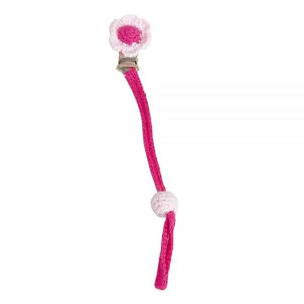 Gehäkelter Schnullerhalter mit Blume (rosa)