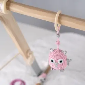 Babyspielsachen für Playgym Eule rosa - Befestigungsring in beige