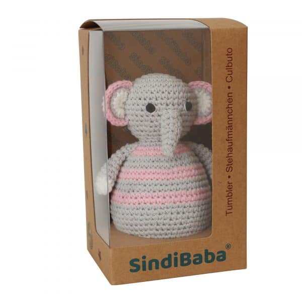 Gehäkeltes Stehaufmännchen Elefant JUMBO in Rosa - in Geschenkverpackung