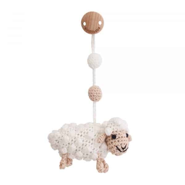 Gehäkelter Spielbogenanhänger Schaf DOLLY in Weiß