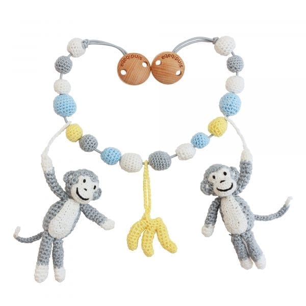 Crocheted baby carriage chain monkey CHARLIE in gray