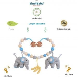 Gehäkelte Kinderwagenkette Elefant JUMBO in Blau - Infografik