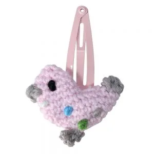 Haarspange mit gehäkeltem Vogel (hellrosa)