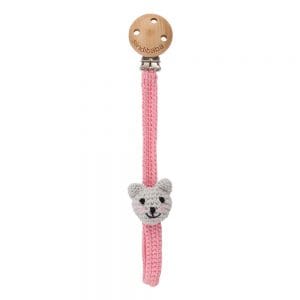 Crocheted pacifier band cat KITTY in pink