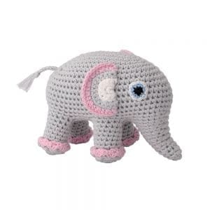 Gehäkeltes Elefanten-Kuscheltier mit Rassel (rosa)