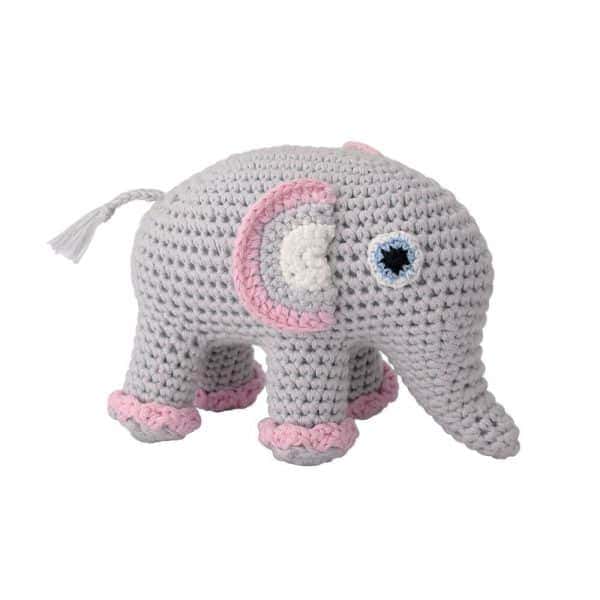 Gehäkeltes Elefanten-Kuscheltier mit Rassel (rosa)