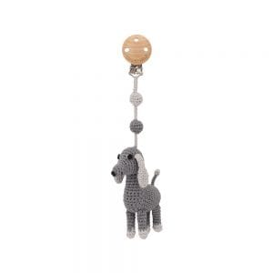 Gehäkelter Schnullerhalter mit Hund LUCKY (grau)