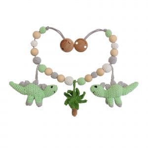 Gehäkelte Kinderwagenkette Dinosaurier DINO in Mint