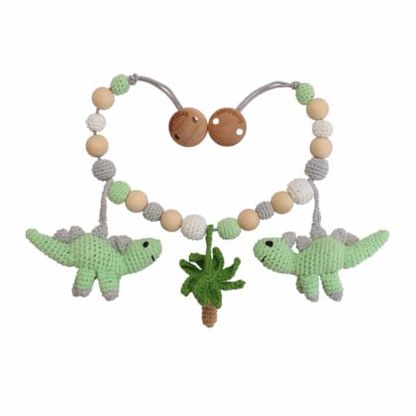 Gehäkelte Kinderwagenkette Dinosaurier DINO in Mint