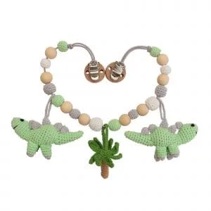 Gehäkelte Kinderwagenkette Dinosaurier DINO in Mint - Rückseite