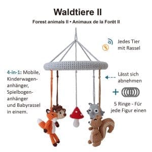 Gehäkeltes Baby-Mobile WALDTIERE 2 - Infografik