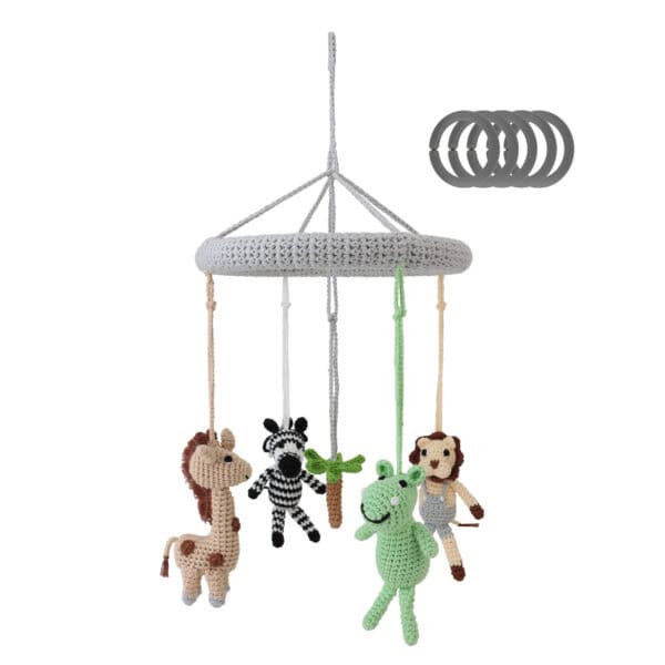 Crocheted baby mobile SAFARI II (4-in-1)