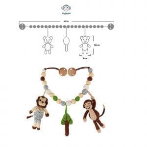 Gehäkelte Kinderwagenkette Safari 2 - Affe+Löwe - Abmessungen