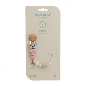 Gehäkelte Schnullerkette mit Namen - Katze KITTY in Rosa - Verpackung