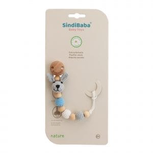 Gehäkelte Schnullerkette mit Namen - Hase BOBBY in Blau - Verpackung