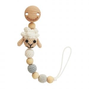 Gehäkelte Schnullerkette mit Namen - Schaf DOLLY - Vorderseite