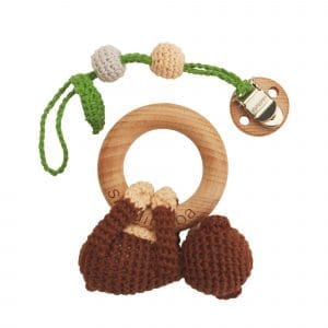 Gehäkelter Spielbogenanhänger Affe CHARLIE - Einzelteile hinten