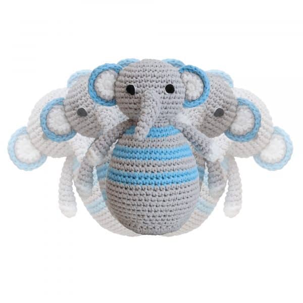 Gehäkeltes Stehaufmännchen Elefant JUMBO in Blau