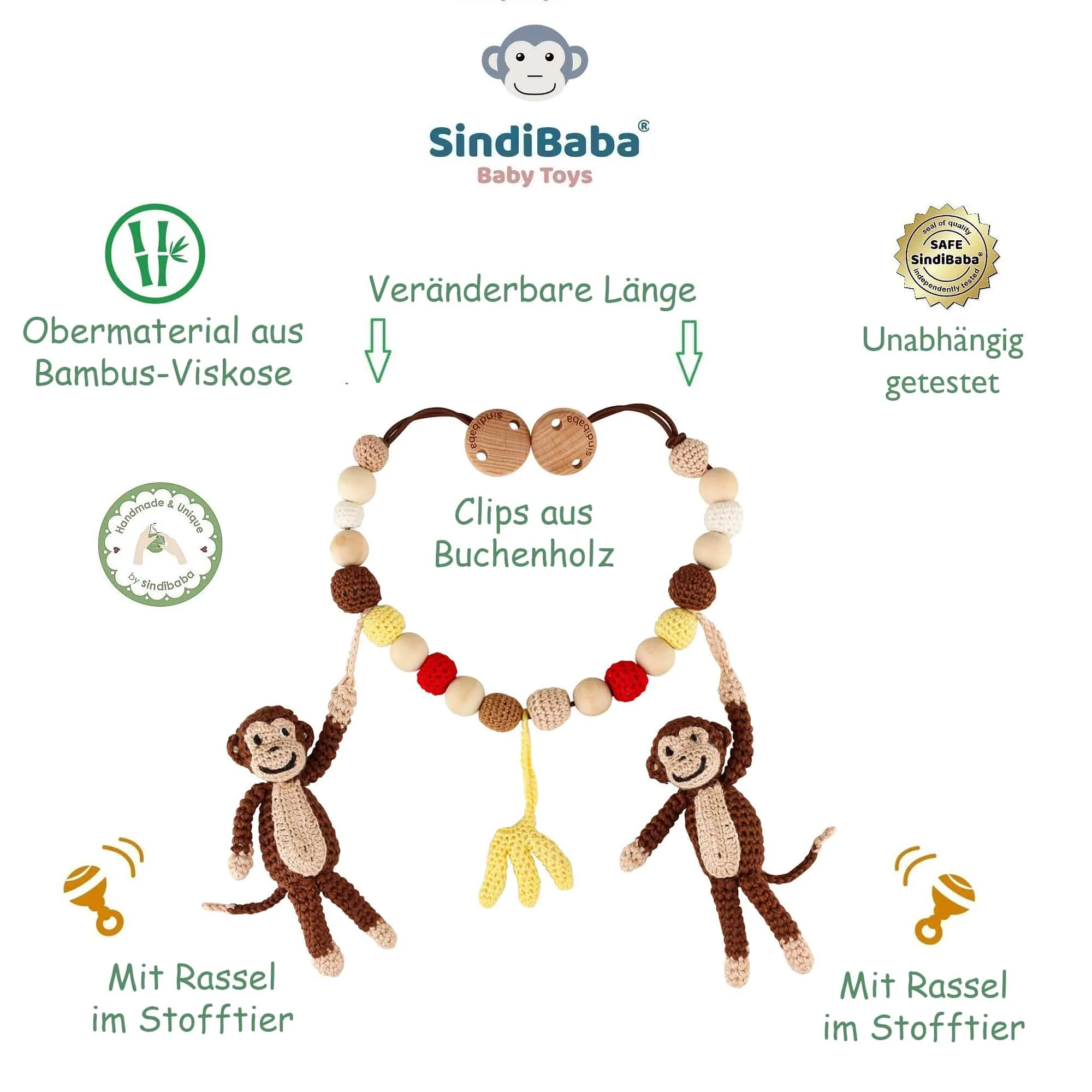 Gehäkelte Kinderwagenkette Affe CHARLIE in Braun - Anleitung