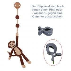 Gehäkelter Spielbogenanhänger Affe CHARLIE in Braun