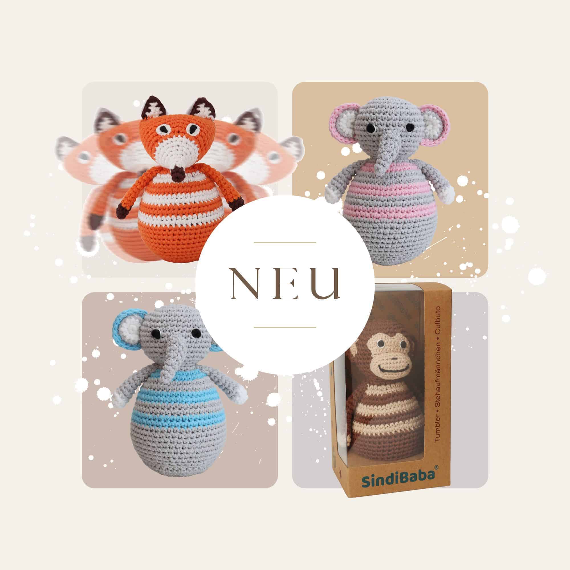 Produktneuheiten Stehaufmännchen - Fuchs, Affe, Elefant