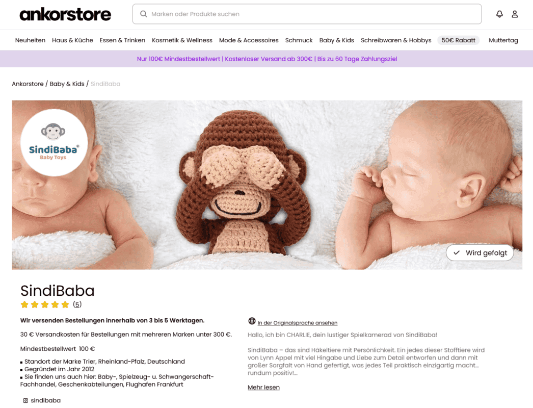 SindiBaba Storefront auf Ankorstore
