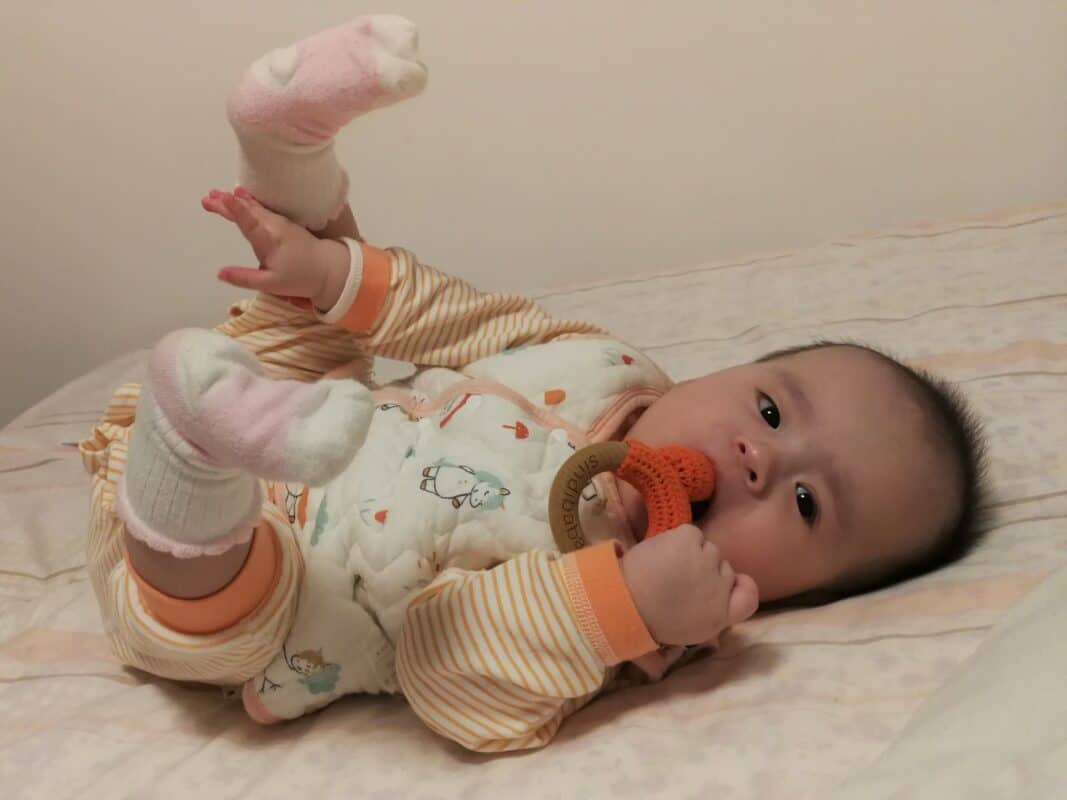 Baby mit Fuchs-Rassel