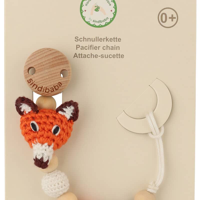 12495 - Schnullerkette Fuchs FRED in Orange - mit Verpackung - Zoom
