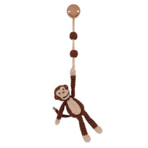 Gehäkelter Spielbogen-Anhänger Affe CHARLIE aus Bio-Baumwolle mit Holzclip.