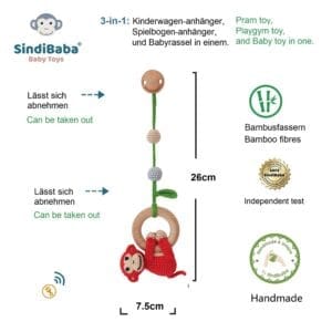 3in1 Hängespielzeug & Babyrassel Affe CHARLIE rot - Infografik