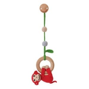 3in1 Hängespielzeug & Babyrassel Affe CHARLIE rot - von vorne