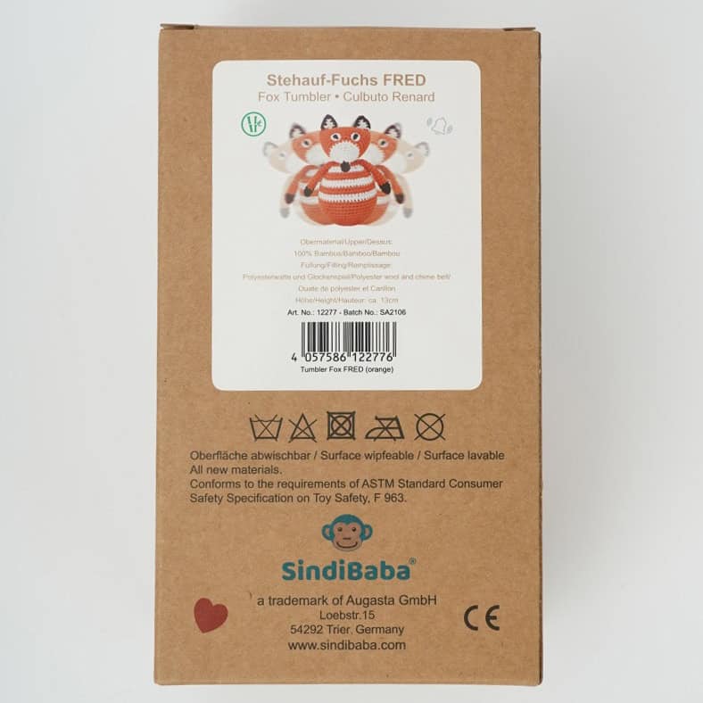 Gehäkeltes Stehaufmännchen Fuchs FRED - Verpackung Rückseite
